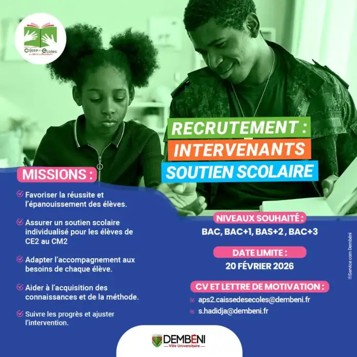 Dembéni recrute des intervenants en soutien scolaire