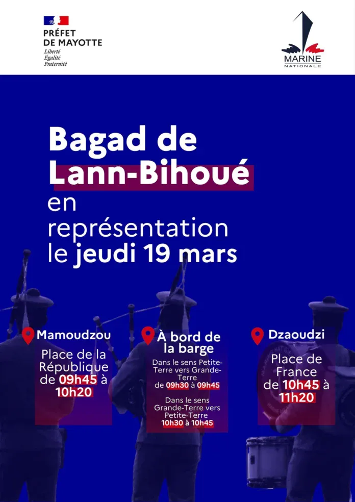 Le Bagad de Lann-Bihoué donnera des concerts à Mayotte pendant le passage du Dixmude