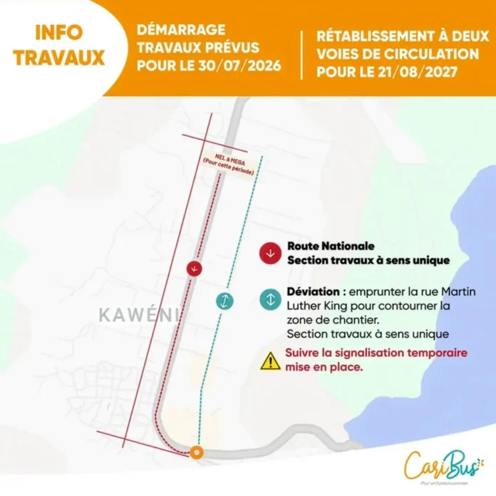 CARIBUS : de nouveaux travaux vont impacter la circulation sur la RN1