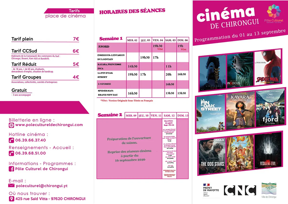 Le cinéma de Chirongui dévoile sa programmation de rentrée