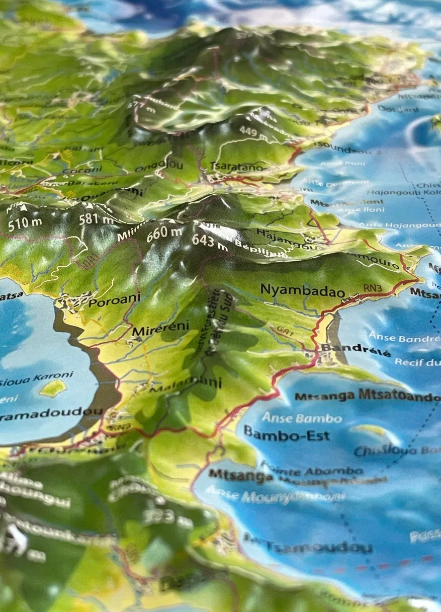 Détail des crêtes du centre et du sud, avec les altitudes de 510 à 660 mètres